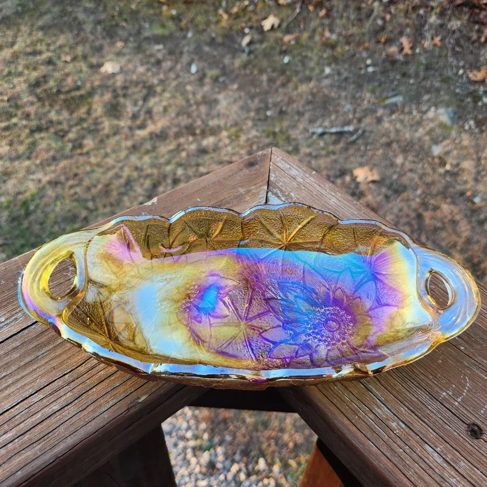 Indiana Glass Carnival Glass Lily Pons Relish Dish With Handles